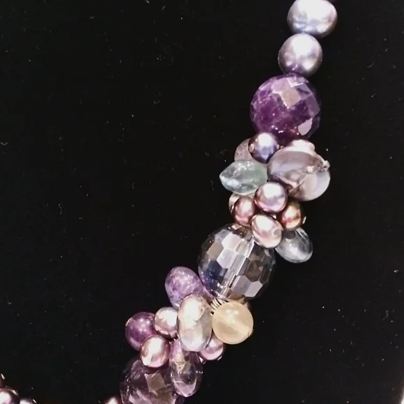 Genuine Pearl Amethyst Crystal Gemstone Necklace - Picture 7 of 10